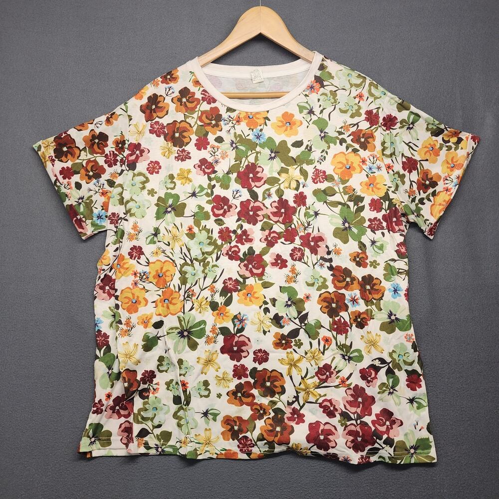 Pixie Lady Top Womens 2X Short Sleeve T Shirt Floral Casual